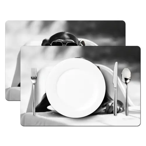Aap - Spaghetti - Zonnebril - Zwart wit - Cool - Dier Placemat vinyl groot -zzsfeer2_Kitchenyeah-website