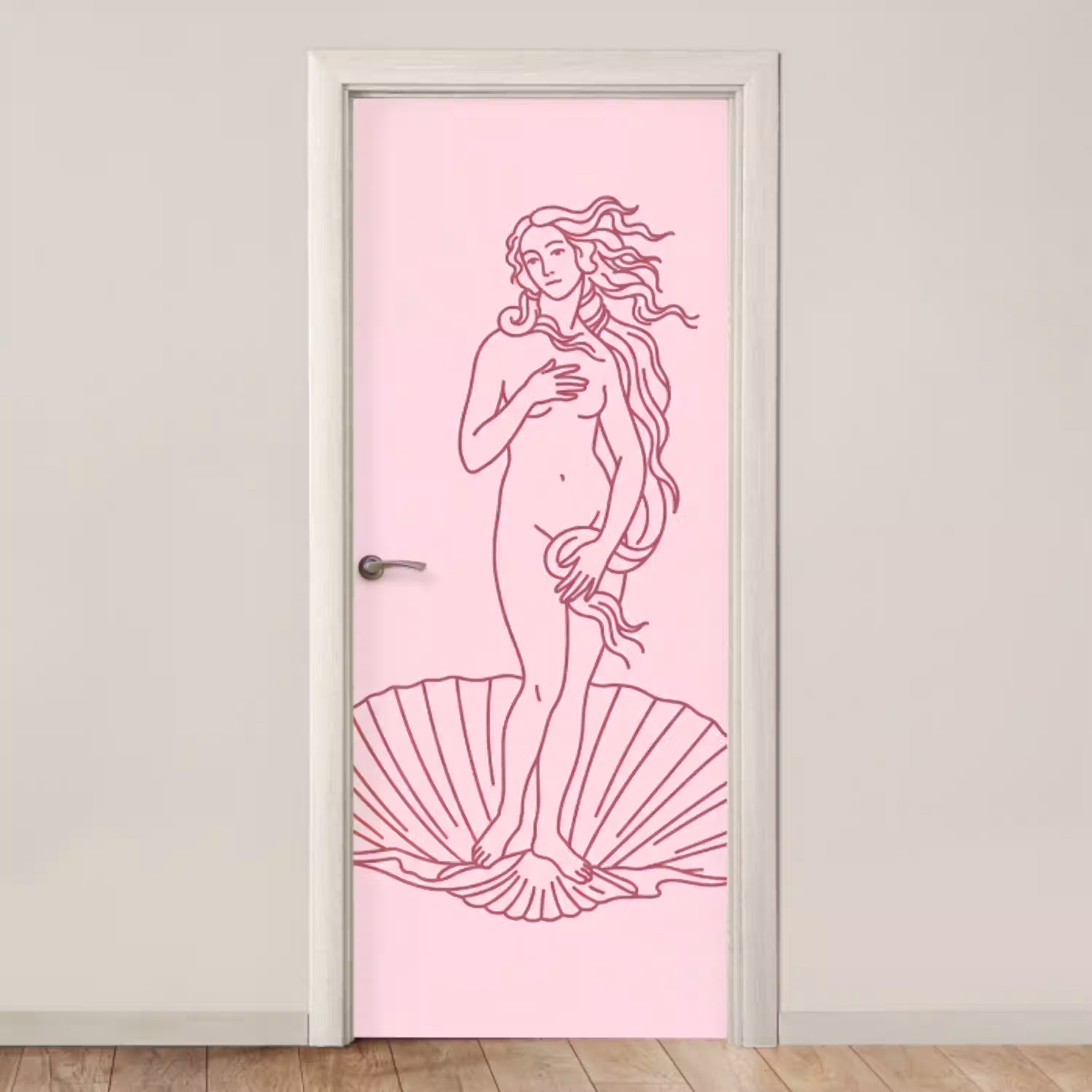 Vrouw - Schelp - Kunst - Lijntekening - Roze deurposter klein -3d_beige