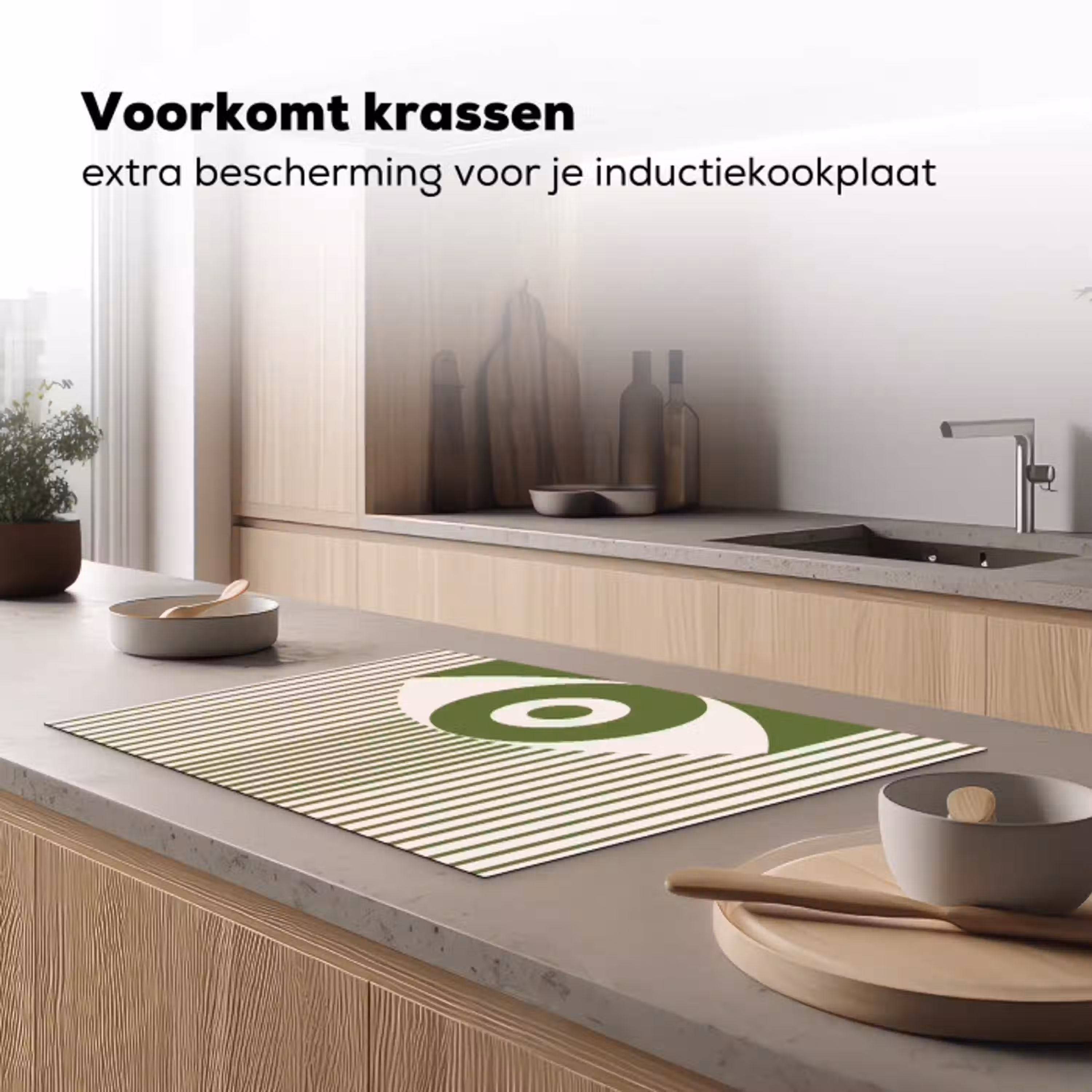 Abstract - Oog - Strepen - Modern - Groen Inductie beschermer vinyl 3mm klein -sfeer1