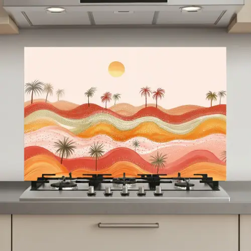 Abstract landschap - Palmbomen - Kleurrijk keuken achterwand spatscherm klein -3d_website