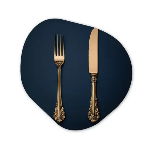 Bestek - Donkerblauw - Goud Wandcirkel Organisch Aluminium middel -3d