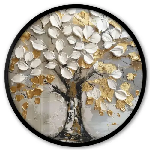 Boom - Beige - Grijs - Goud - Abstract Fotolijst rond zonder passe partout klein -3d