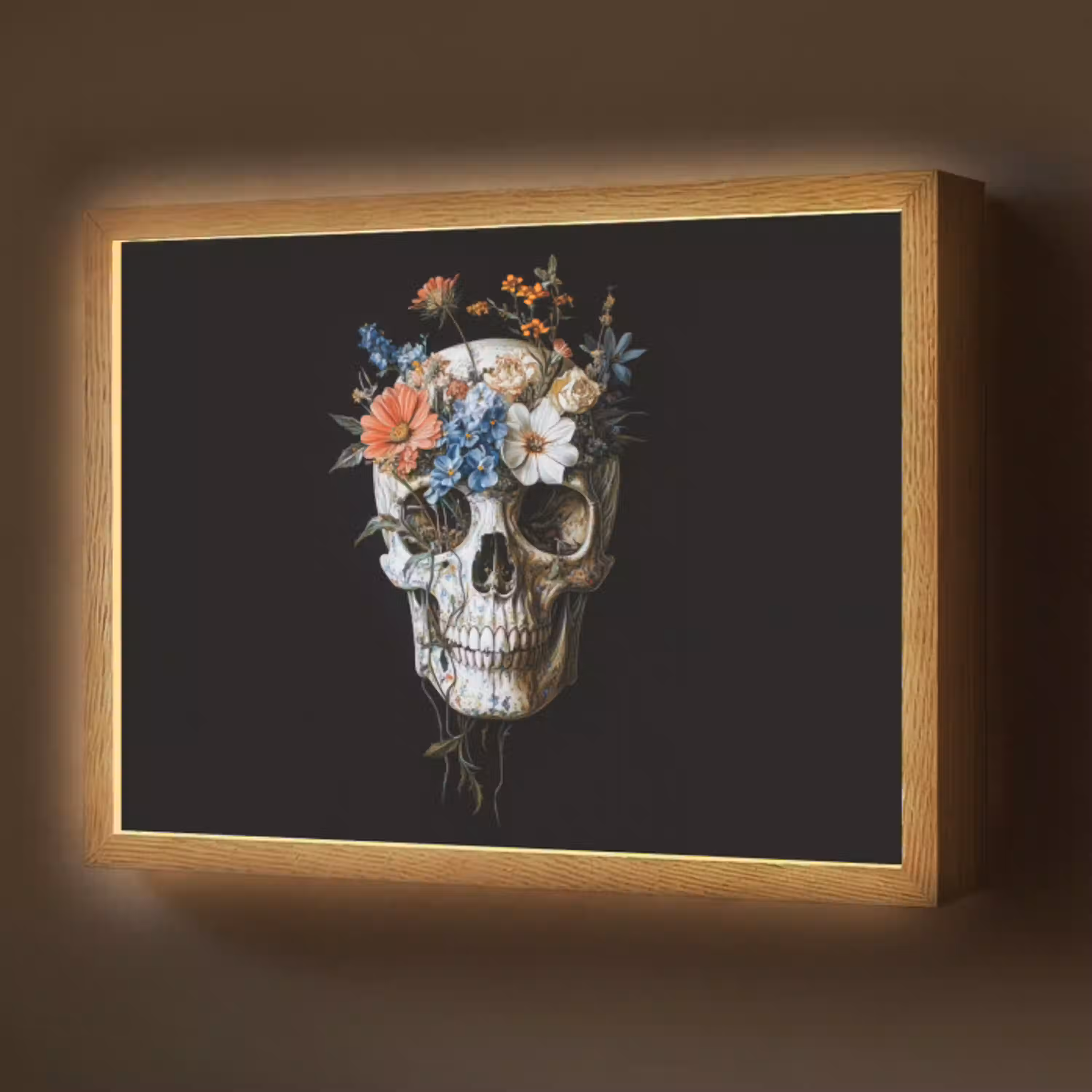 Bloemen - Schedel - Kleurrijk Light Box met batterij (Wandlamp) middel -z3d_website