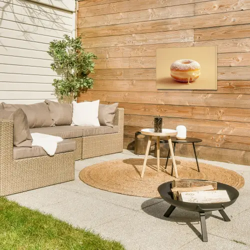 Donut - Romig - Poedersuiker - Beige Tuinposter op houten frame 2 cm dik klein -sfeer2