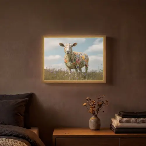 Schaap - Bloemen - Weide Light Box met batterij (Wandlamp) middel -sfeer4