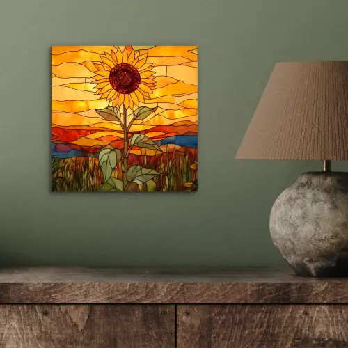 Zonnebloem - Mozaïek - Zonsondergang - Geel aluminium wit klein -sfeer2
