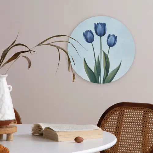 Tulpen - Blauw - Bladeren Akoestische PET Vilt - Rond klein -sfeer3
