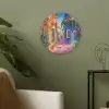 Geel - Blauw - Oranje - Huis Akoestische PET Vilt - Rond klein -sfeer2