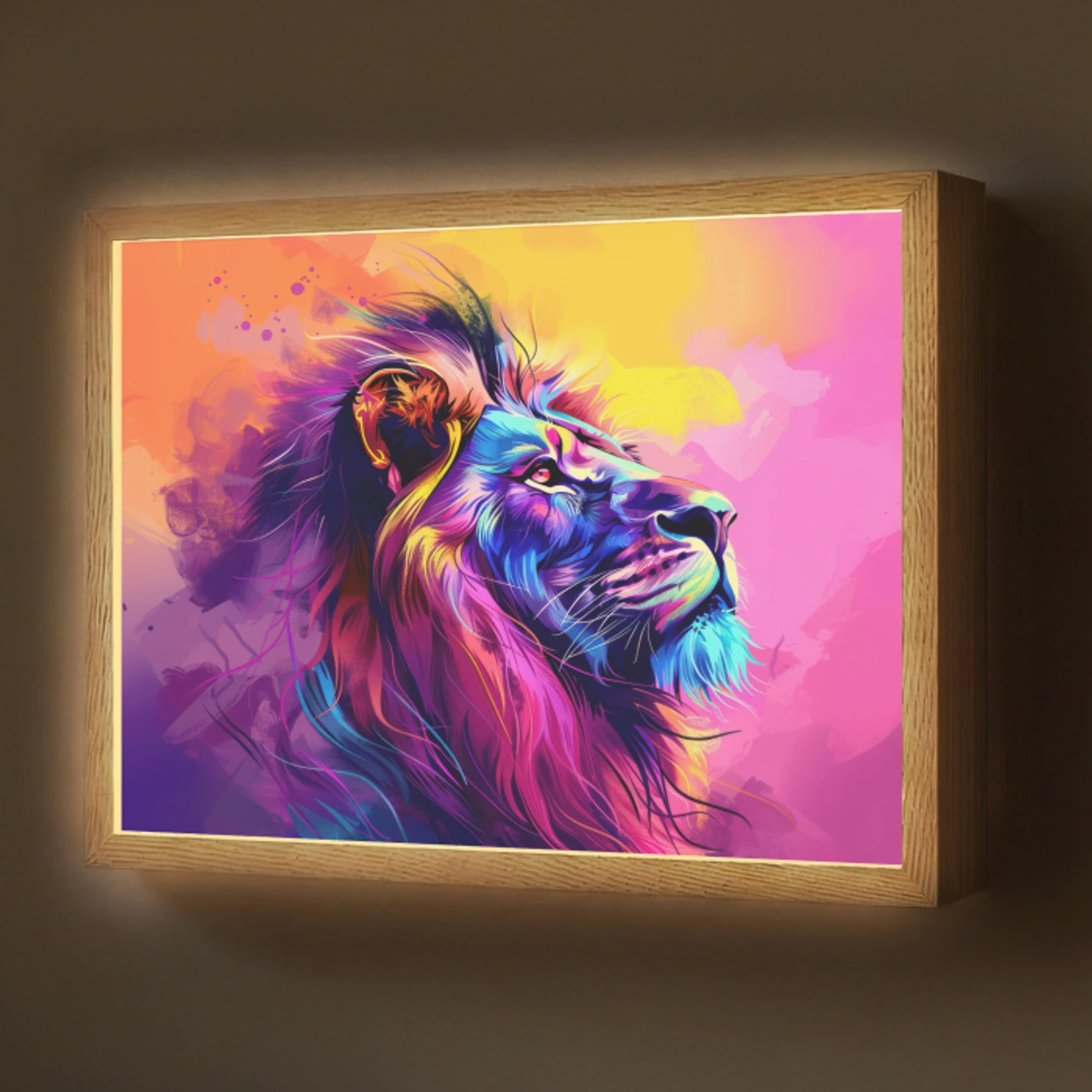 Leeuw - Verf- Kleuren - Dier Light Box met batterij (Wandlamp) middel -z3d_website