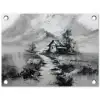 Hut - Grijs - Bergen - Mistig tuinposter los doek klein -3d