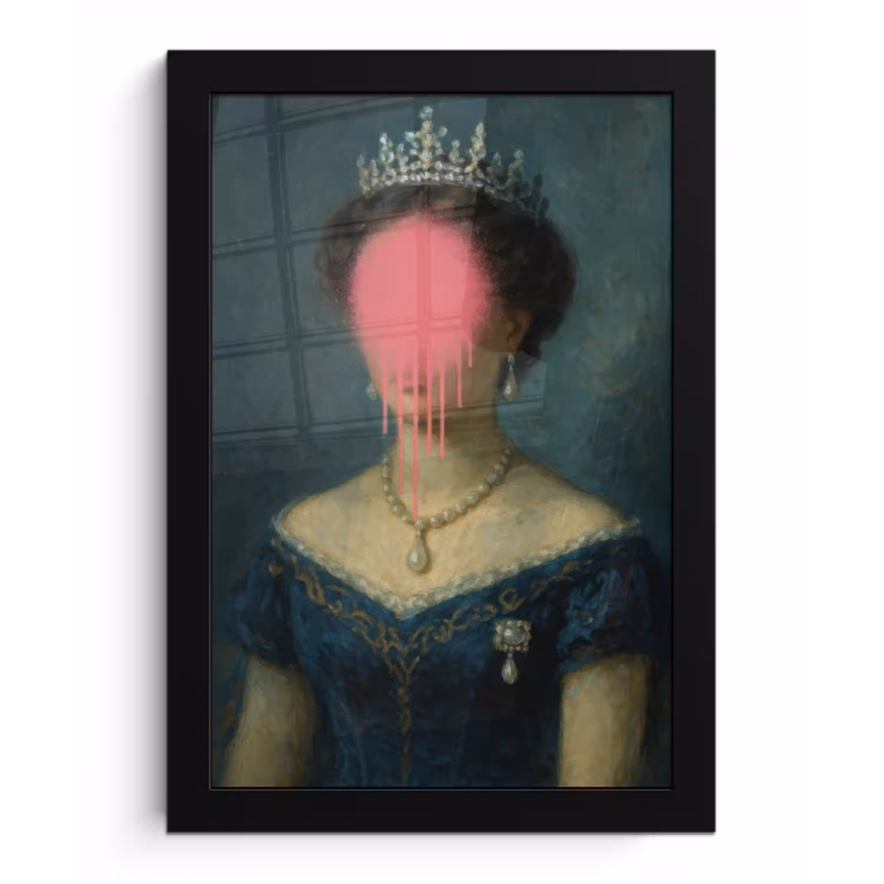 Kroon - Roze druipend verf - Portret fotolijst zwart zonder passe partout klein -3d