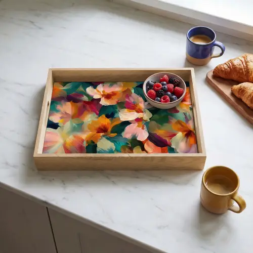 Harmonieus - Abstracte bloemen - Warme tinten Dienblad Rechthoek middel -sfeer2