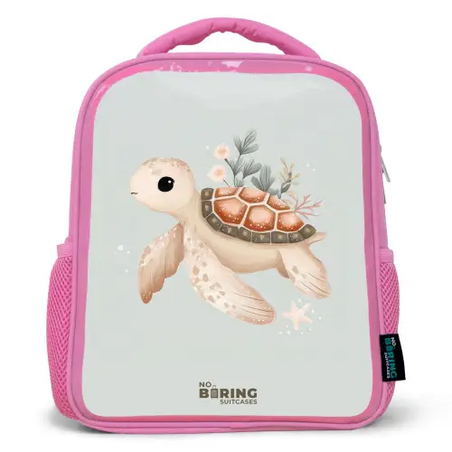 Bruine zeeschildpad in pastel onderwaterwereld Kinderrugzak - Roze middel -3d