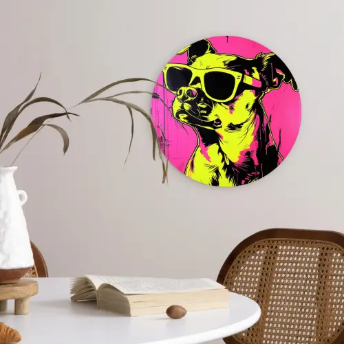 Hond - Zonnebril - Roze - Art Wandcirkel kunststof plaat 5mm dik klein -sfeer4