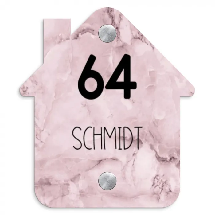Roze marmer - Modern Naambord Huisje klein -3d
