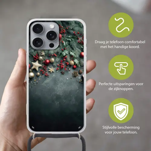 Kerstomlijsting - Hulst - Kleurrijk Hoesje iPhone 16 Pro Max met koord klein -sfeer2_NL