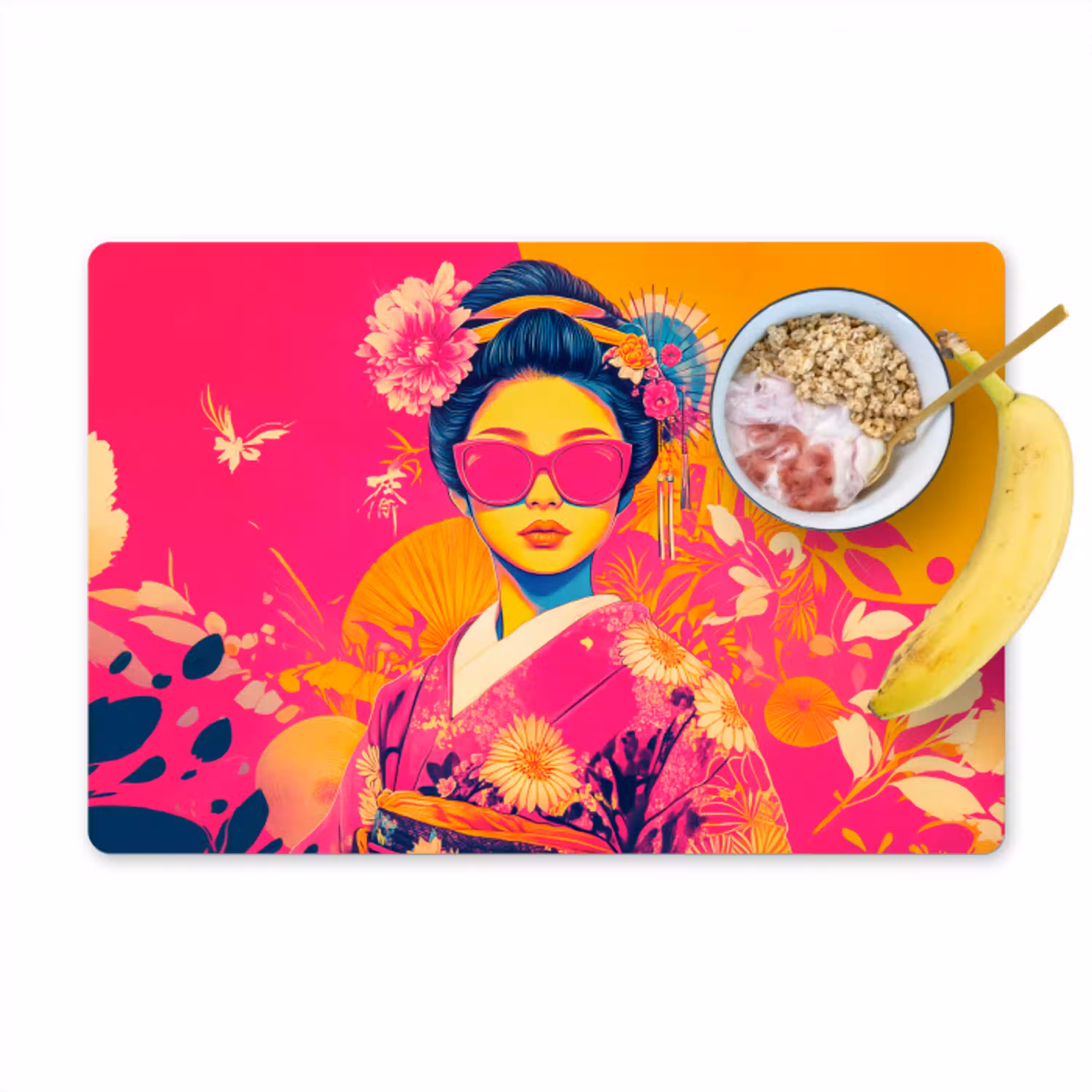 Vrouw - Zonnebril - Abstract - Oranje Placemat vinyl groot -zzzproduct_Kitchenyeah-website