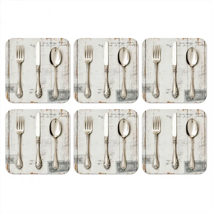 Zilver - Bestek - Hout onderzetter kurk middel -3d