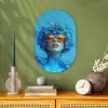 Vrouw - Bloem - Blauw - Modern - Bril - Portret Wandcirkel Ovaal Forex klein -sfeer2