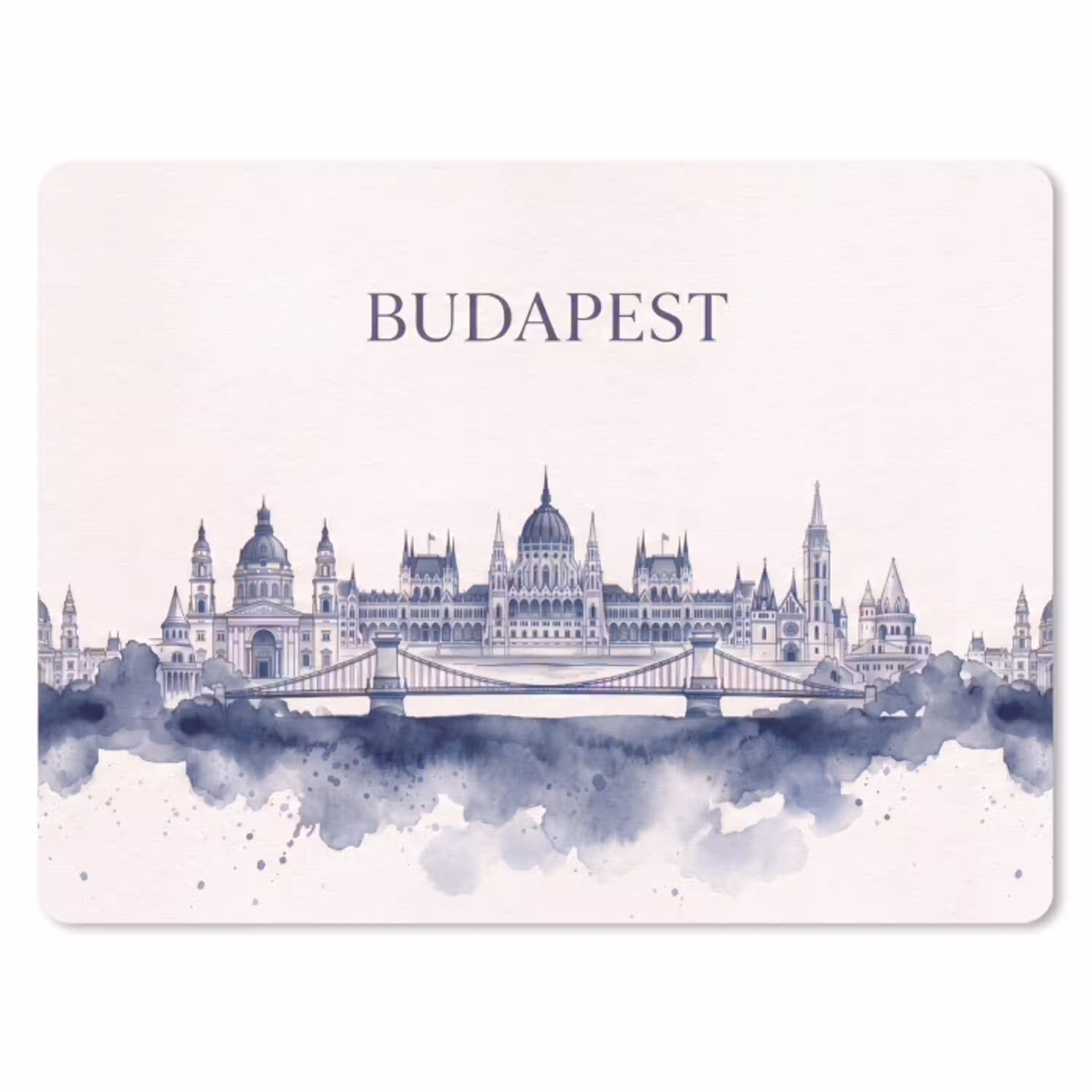 Boedapest - Skyline - Architectuur - Aquarel - Blauw muismat rubber klein -3d