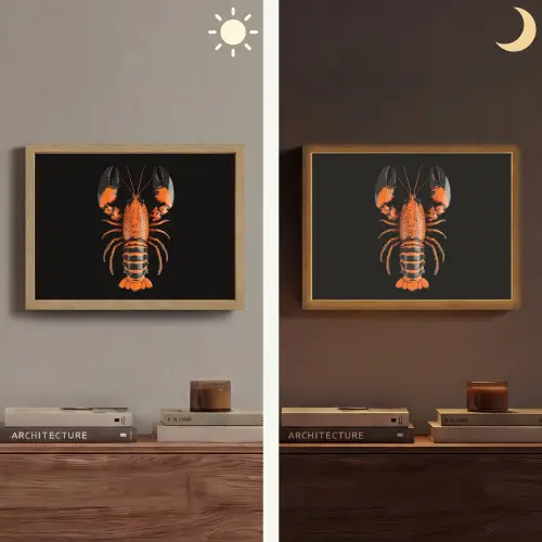 Kreeft - Oranje - Zwart - Modern Light Box met batterij (Wandlamp) middel -sfeer3