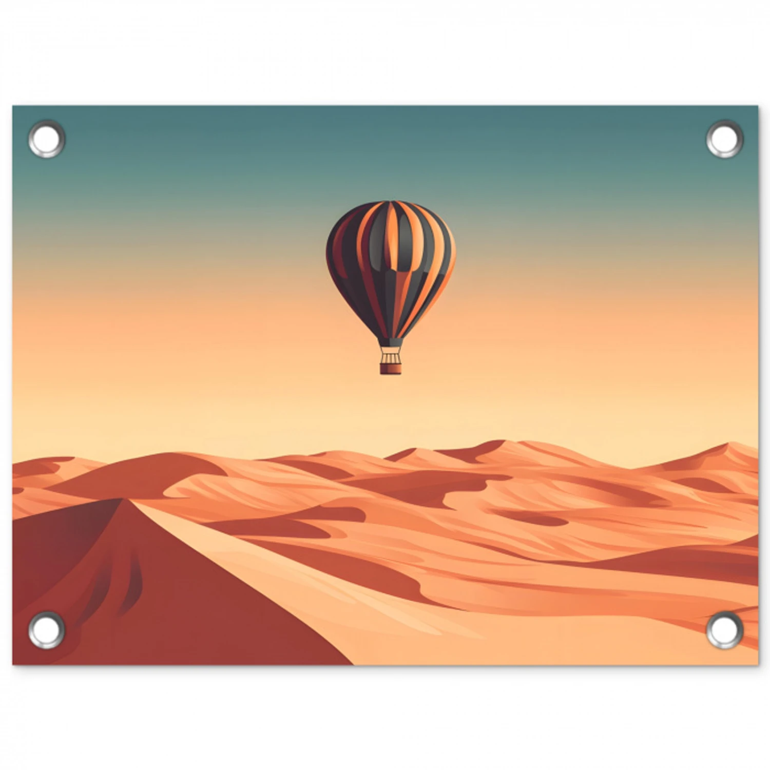 Luchtballon - Woestijn - Zonsondergang - Blauw tuinposter los doek klein -3d