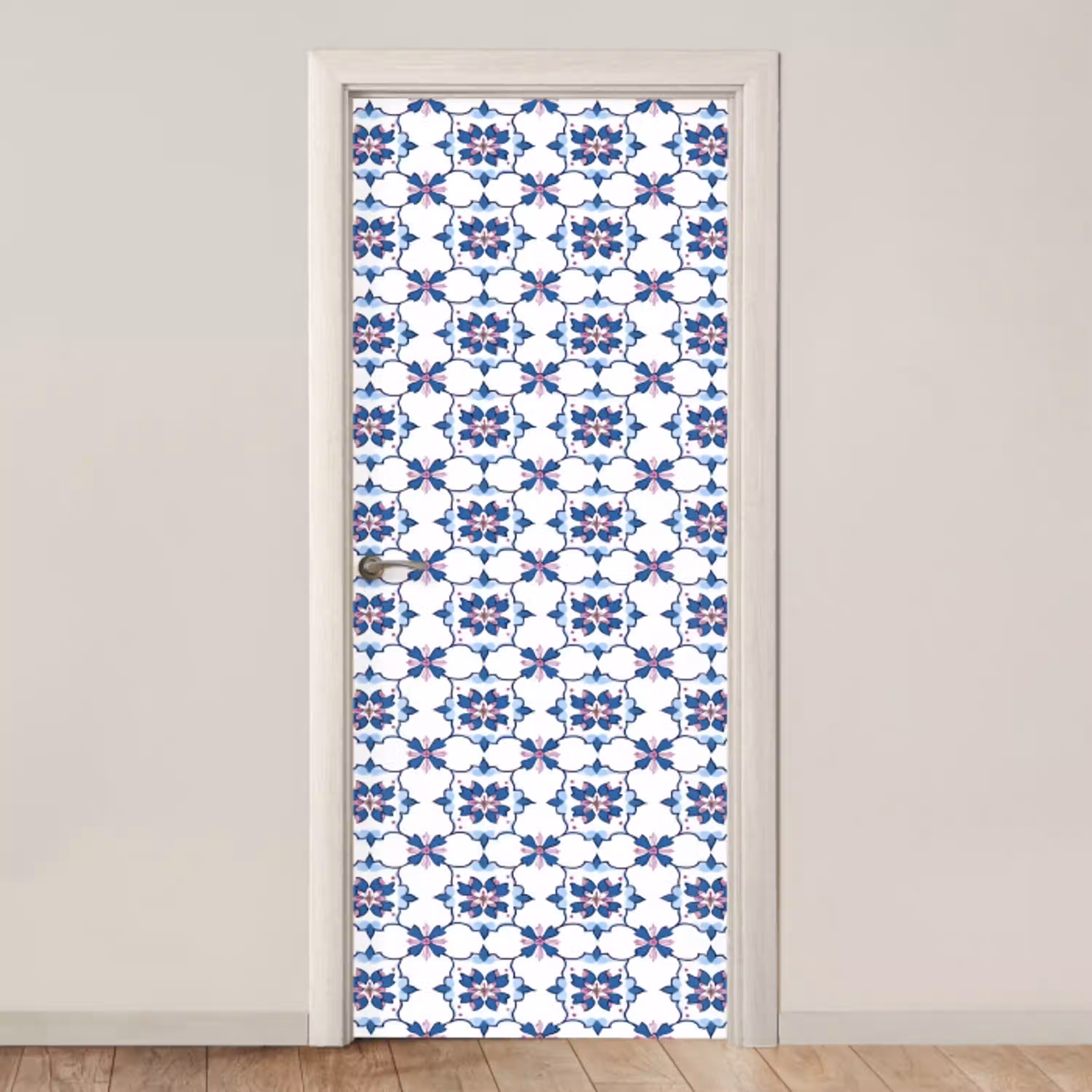 Modern - Patroon - Blauw - Roze deurposter klein 289 -3d_beige