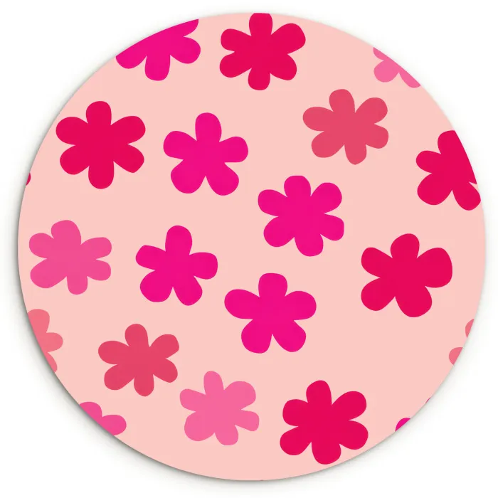 Bloemen - Patroon - Roze Wandcirkel kunststof plaat 5mm dik klein -3d