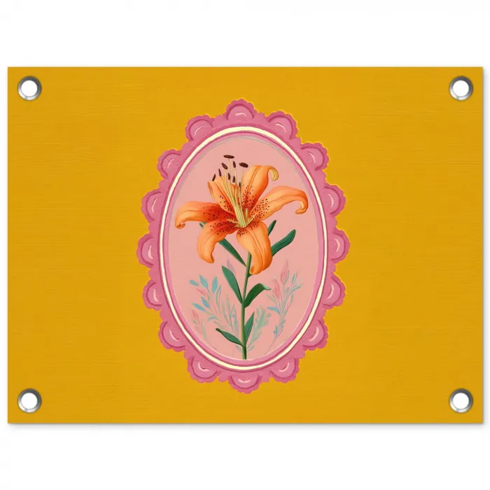 Lelie - Oranje - Lijst - Ovaal tuinposter los doek klein -3d