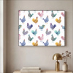 Kippen -Aquarel - Kleurrijk Textielframe zwart klein 947 -sfeer2