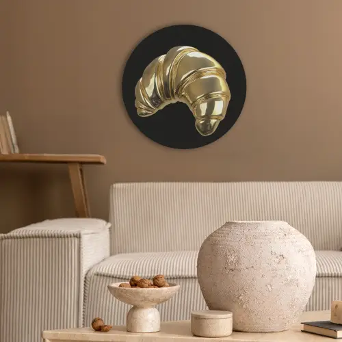 Croissant - Brood - Goud - Zwart Akoestische PET Vilt - Rond klein -sfeer1