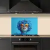 Vrouw - Bloem - Blauw - Modern - Bril - Portret keuken achterwand spatscherm klein -sfeer1