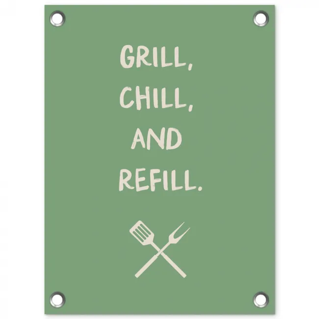Grill - Groen - Zomer - Quote tuinposter los doek klein -3d