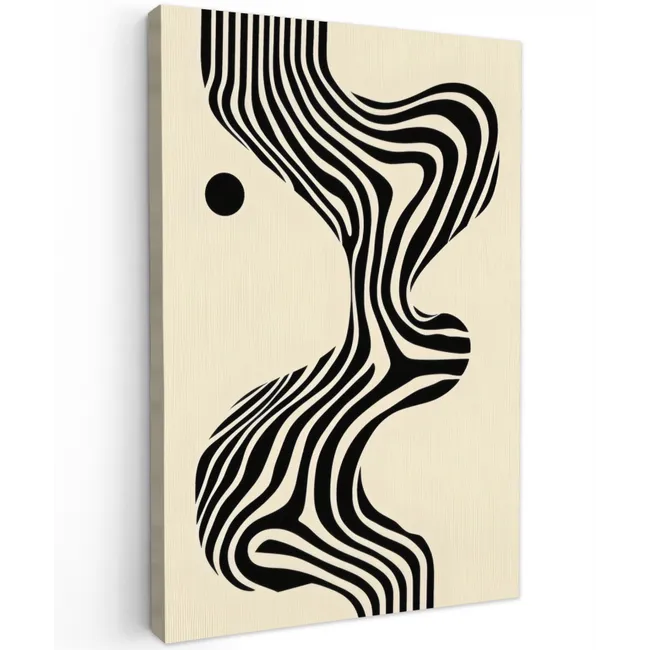 Beige - Lijnen - Golvend -  Abstract Tuinposter op houten frame 2 cm dik klein -3d