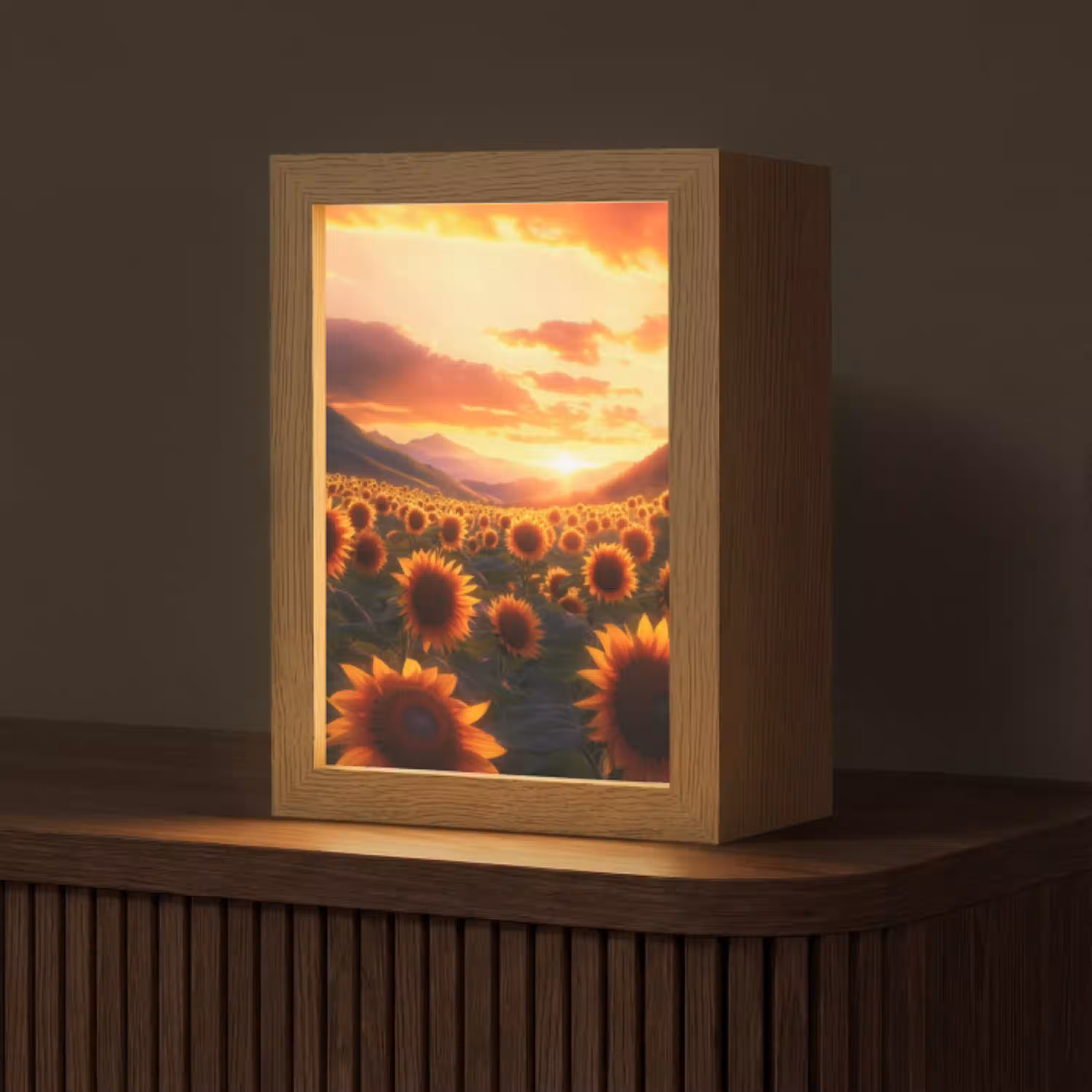 Zonnebloemen - Zonsondergang - Landschap Light Box met kabel (Tafellamp) klein -z3d_website