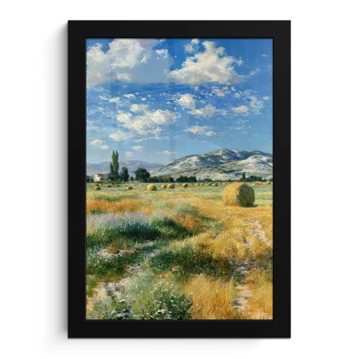Landschap - Strobalen - Bergen - Wolken fotolijst zwart zonder passe partout klein -3d