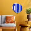 Ciao - Hoofdletters - Blauw - Minimalistisch Wandcirkel Organisch Forex 3mm klein -sfeer4