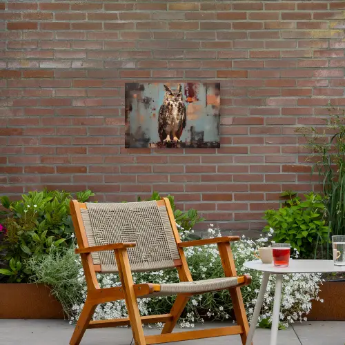 Geschilderd - Abstract - Uil - Bruin Tuinposter op houten frame 2 cm dik klein -sfeer3
