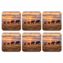 Olifanten - Savanne - Zonsondergang - Afrika - Warm onderzetter kurk middel -3d
