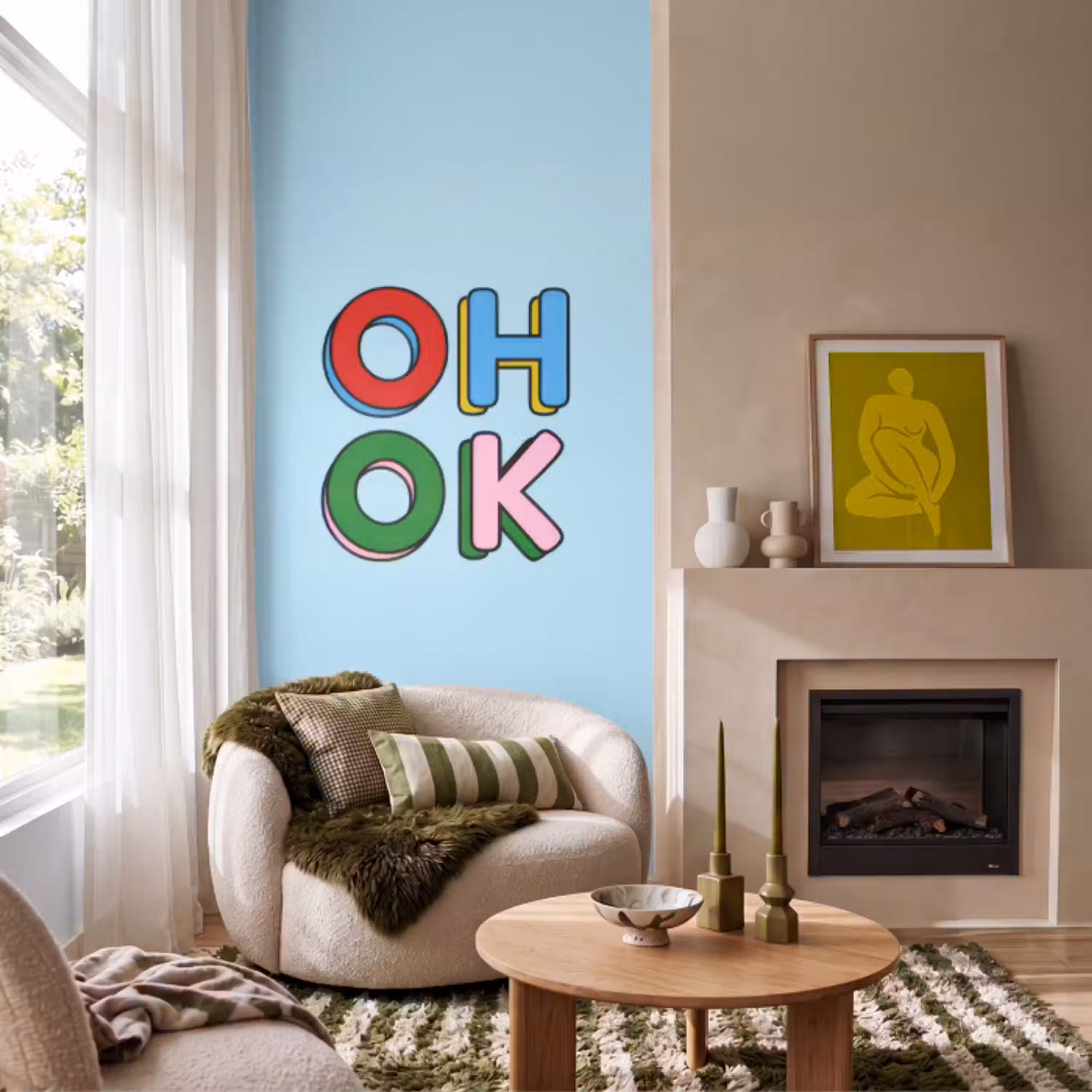 Oh ok - Blauw - Kleurrijk Behang Vlies klein -sfeer2
