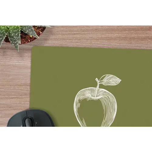 Lijntekening - Appel - Olijfgroen - Blaadje muismat rubber klein -closeup