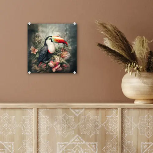 Toekan - Vogels - Bloemen - Planten - Tropisch plexiglas 5mm klein -sfeer5