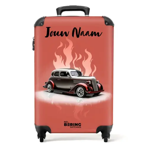 Grijze auto met roze vlammen NBS - Handbagage koffer - Kinderen Unisex middel -productfoto_recht