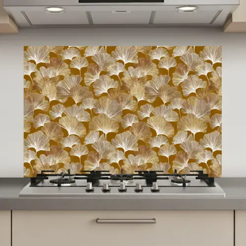 Ginkgo - Bladeren - Goud keuken achterwand spatscherm klein 900 -3d_website