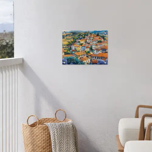Dorp - Heuvels - Landschap - Bomen tuinposter los doek klein -sfeer8