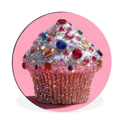 Cupcake - Kleurrijk - Edelstenen Wandcirkel aluminium klein -3d