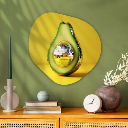 Avocado - Discobal - Geel - Glitter Wandcirkel Organisch Aluminium middel -sfeer2