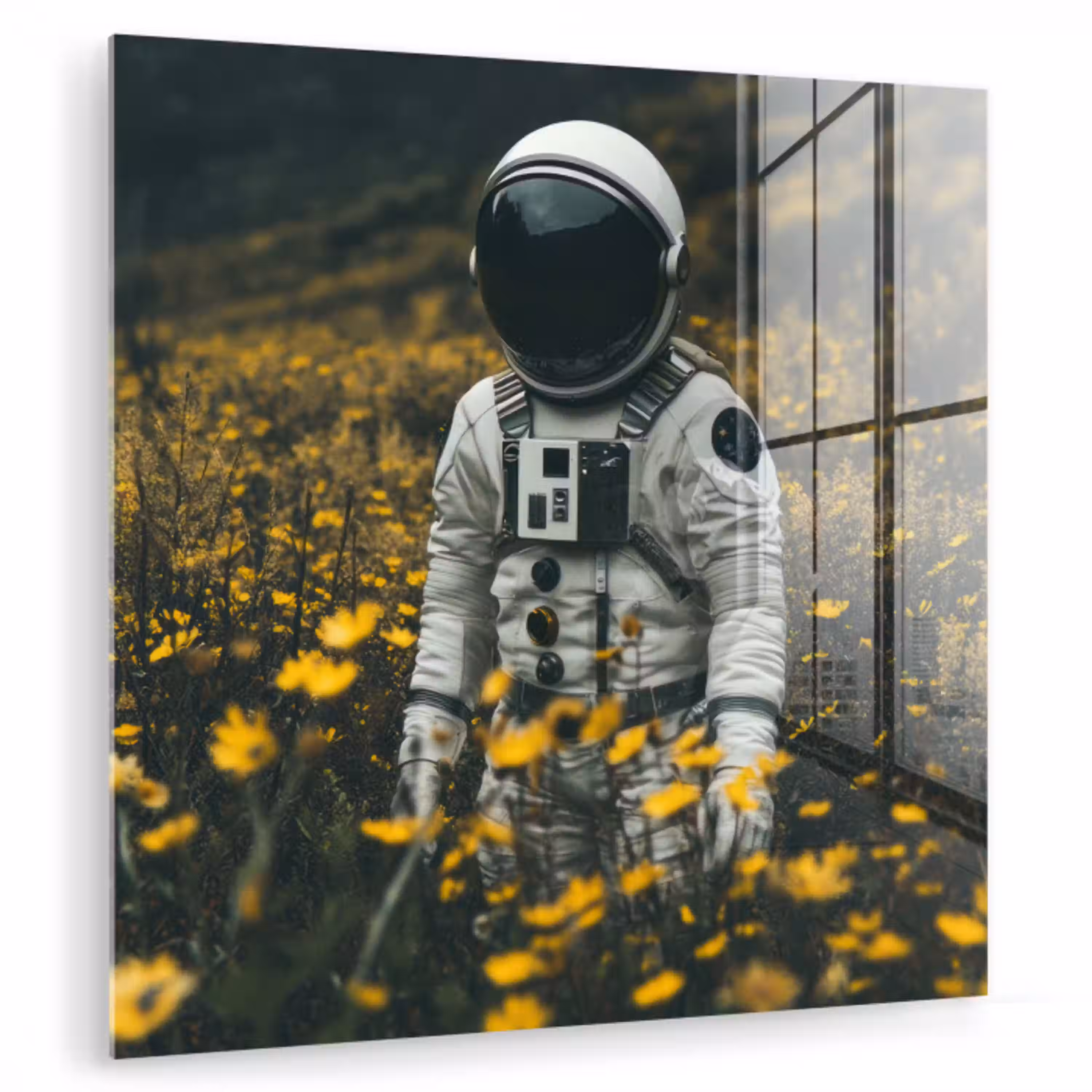 Astronaut - Bloemen - Veld - Geel plexiglas 5mm klein -zzzproduct_nieuw