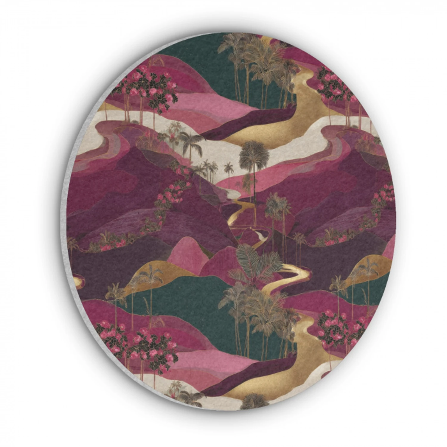 Magisch - Palmbomen - Goud Akoestische PET Vilt - Rond klein 838 -3d