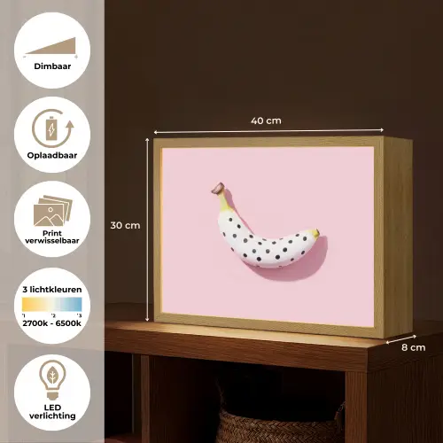 Banaan - Stippen - roze Light Box met batterij (Wandlamp) middel -USP_websiteoverzichtNL